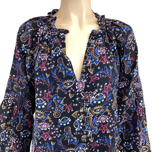 Marie Oliver Black Silk Top Size XS Xsmall Lennon Blouse Mystic Art Abstract Ruf - Picture 4 of 9